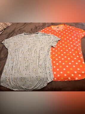Cozy Moon Print & Polka Dot Smiley Sleep Tops - Blue & Coral 2/3X